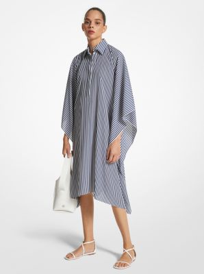 Gestreiftes Hemdkleid aus natürlichem Crêpe de Chine im Kaftan-Stil image number 0