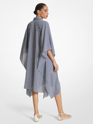 Robe chemise caftan rayée en crêpe de Chine de soie biologique image number 1