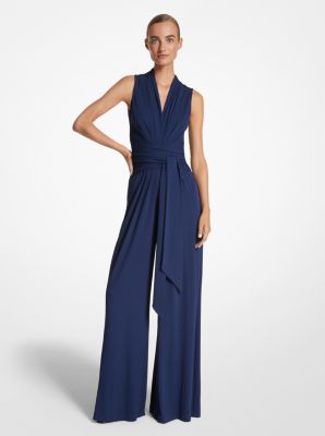 Hand-embroidered Sequin Stretch Jersey Flared Jumpsuit