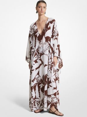 Shadow Floral Silk Crepe De Chine Caftan image number 0