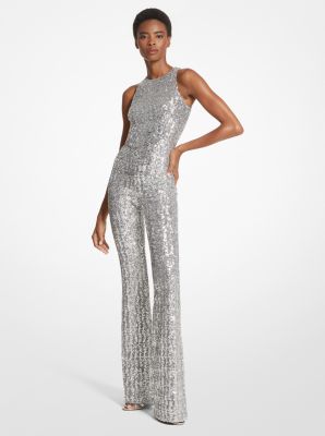 Sequined Stretch Tulle Flared Leg Jumpsuit | Michael Kors