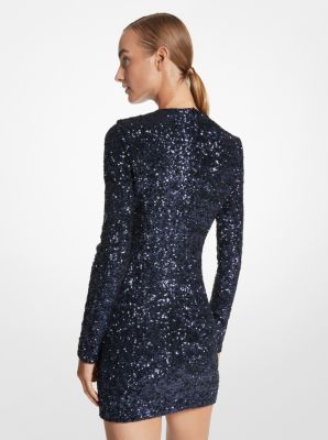 Sequined Stretch Tulle Long-Sleeve Dress image number 1
