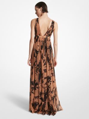 Shadow Floral Silk Chiffon Empire Goddess Gown   image number 1