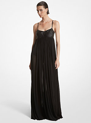 Plongé Leather and Chiffon Jersey Empire Gown