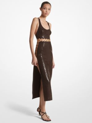 Hand-Embroidered Sequin Double Crepe Sablé Ring Dress image number 0