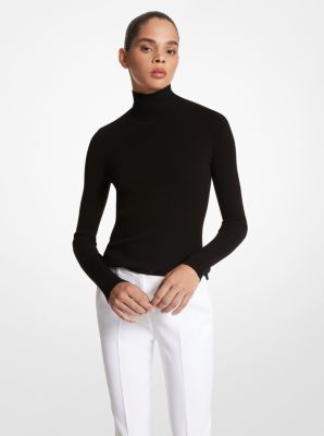 Turtleneck stretch rib viscose sweater