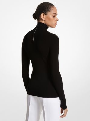 Black Ribbed Viscose Sleeveless Turtleneck Sweater