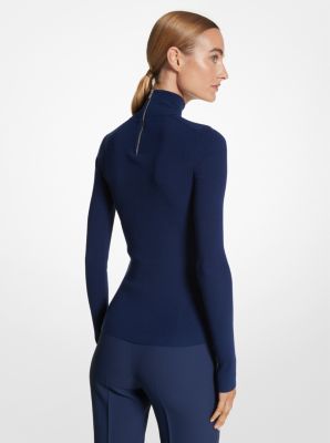 Pullover dolcevita in viscosa stretch a coste image number 1