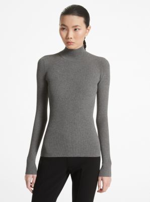 Ribbed Stretch Viscose Turtleneck Sweater