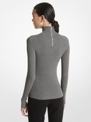 Ribbed Stretch Viscose Turtleneck Sweater