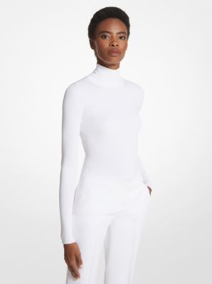 Ribbed Stretch Viscose Turtleneck Sweater