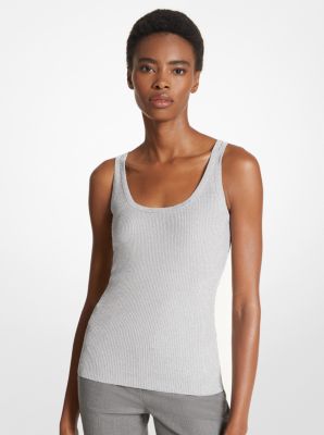 Tanktop aus gerippter Stretch-Viskose in Metallic-Optik image number 0