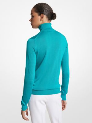 Featherweight Silk Turtleneck Sweater in AQUA | Michael Kors