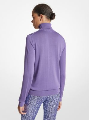 Featherweight Silk Turtleneck Sweater in VIOLET | Michael Kors