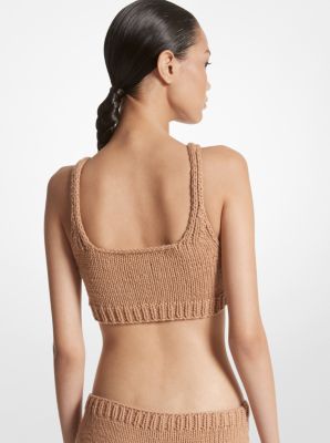 Hand-Knit Cotton and Cashmere Bra Top in SUNTAN | Michael Kors