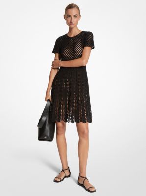 Shop Michael Kors Crocheted Cashmere And Cotton Dress In Black