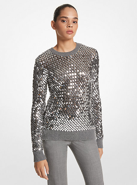 Michael Kors Cashmere Blend Sequin Sweater In Grey