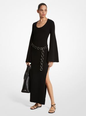 mk stretch cashmere flare-sleeve dress - fekete - michael kors