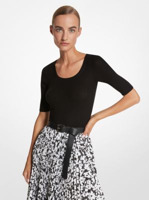 Michael Kors Cashmere Three-quarter Sleeve Sweater In Black