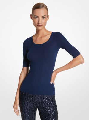 Cashmere Three-Quarter Sleeve Sweater in NAVY | Michael Kors
