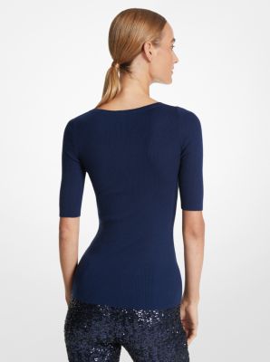Cashmere Three-Quarter Sleeve Sweater in NAVY | Michael Kors