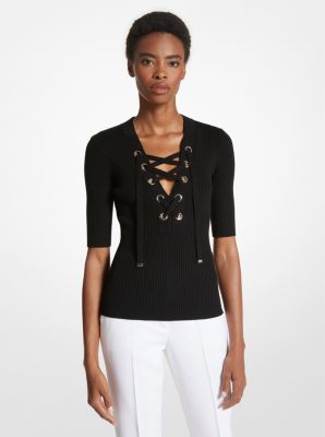 Lace Up V Neck Top