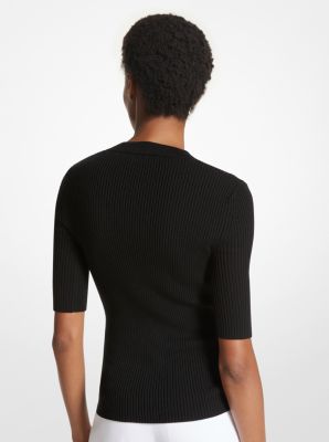 Ribbed Merino Wool Blend Lace-Up Top image number 1