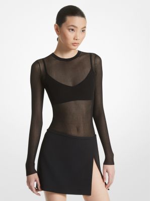Ribbed Sheer Viscose Blend Sweater and Bra Top image number 0