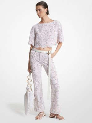 Floral Corded Lace Cropped Flare Jeans image number 0