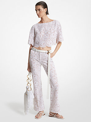 Floral Corded Lace Cropped Flare Jeans
