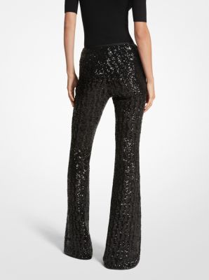 Sequined Stretch Tulle Flared Pants