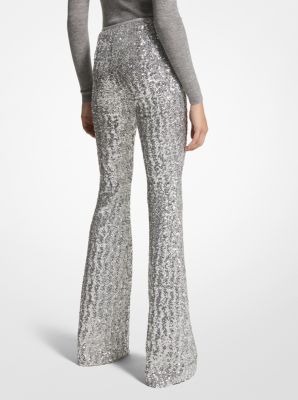 Sequined Stretch Tulle Flared Pants image number 1