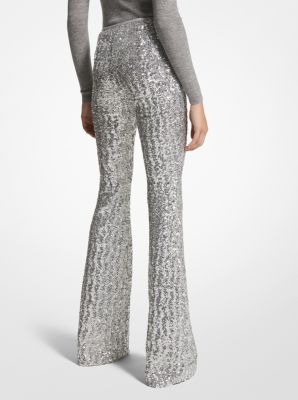 Sequined Stretch Tulle Flared Pants