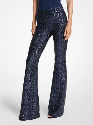Pantalone svasato in tulle stretch con paillettes image number 0