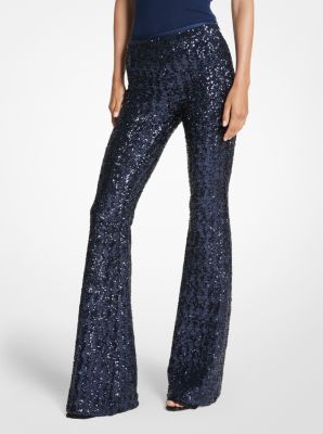 Sequined Stretch Tulle Flared Pants image number 0