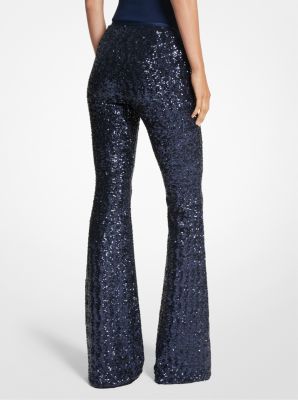 Pantalone svasato in tulle stretch con paillettes image number 1