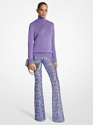 Sequined Stretch Tulle Flared Pants