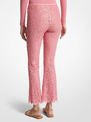Hand-Embroidered Sequin Floral Lace Cropped Pants