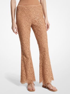 Hand-Embroidered Sequin Floral Corded Lace Cropped Pants image number 0