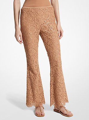 Hand-Embroidered Sequin Floral Corded Lace Cropped Pants