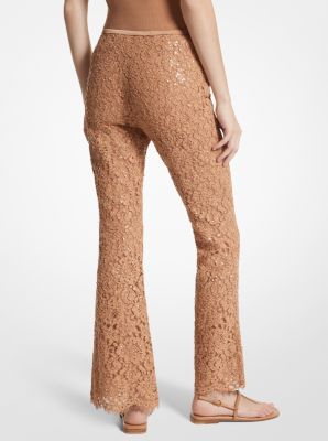 Hand-Embroidered Sequin Floral Corded Lace Cropped Pants image number 1
