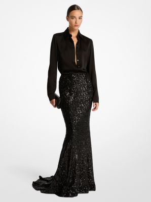 Jupe coupe sirène extensible à sequins brodés