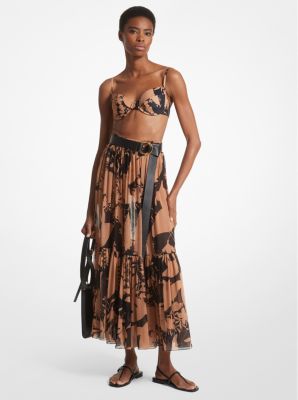 Shadow Floral Silk Chiffon Tiered Skirt | Michael Kors