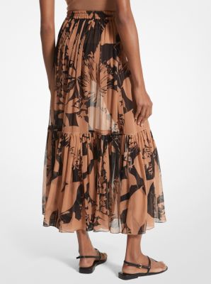 Shadow Floral Silk Chiffon Tiered Skirt | Michael Kors