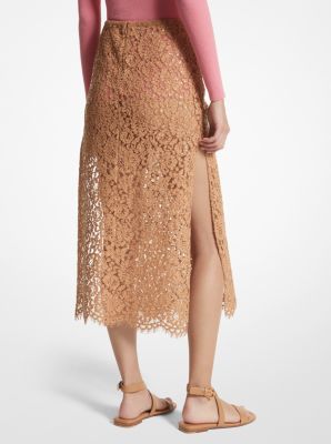 Hand-Embroidered Sequin Floral Lace Slit Skirt image number 1