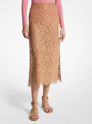 Hand-Embroidered Sequin Floral Lace Slit Skirt image number 2