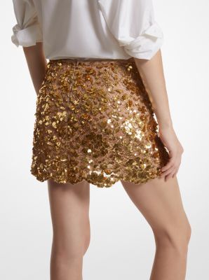 Hand-Embroidered Sequin Floral Lace Skirt