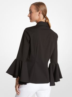 Blusa in popeline di cotone biologico stretch con maniche a campana image number 1