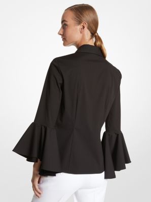 Bluse aus Biobaumwoll-Popeline mit Stretch und Rüschenärmeln image number 1