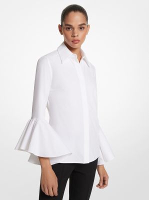 Organic Stretch Cotton Poplin Ruffle-Sleeve Blouse image number 0